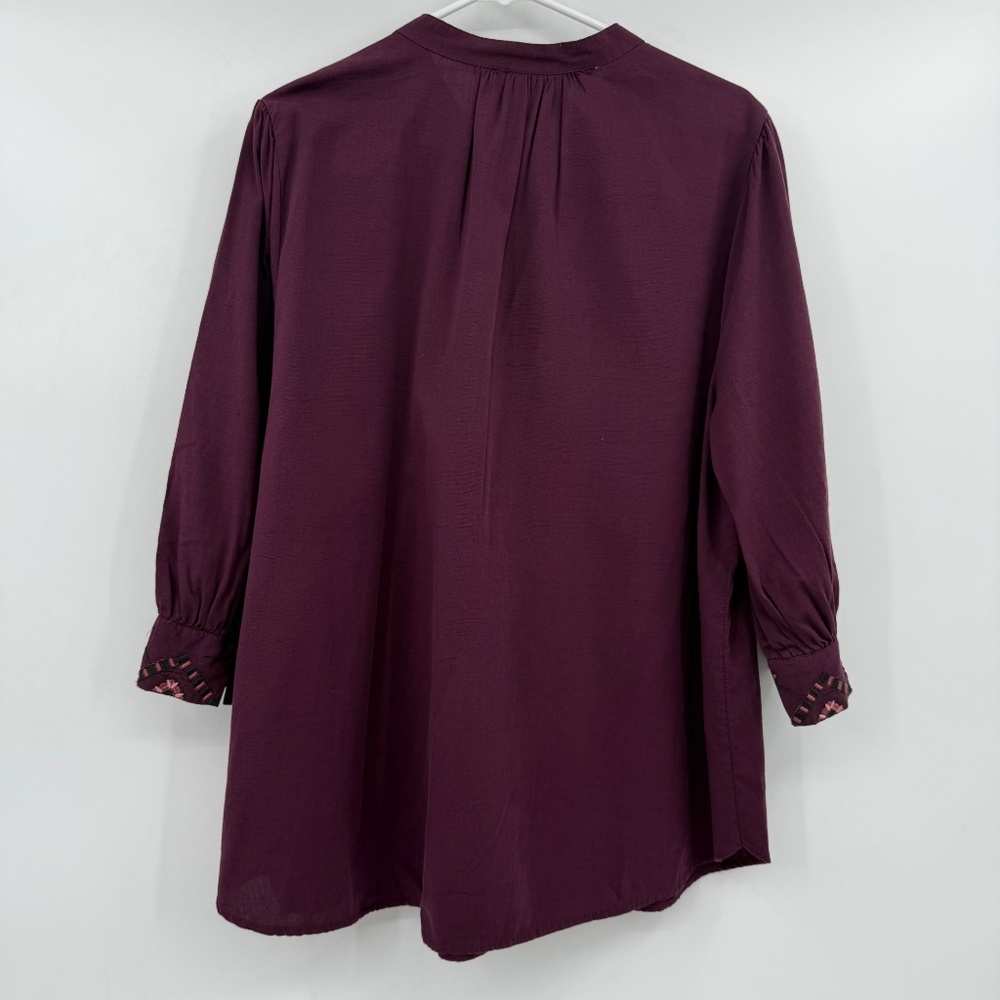 Knox Rose Top Women XXL NEW Burgundy Embroidered Buttons 3/4 Sleeves Boho Hippie - Picture 6 of 11